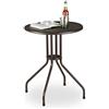 Relaxdays Tavolo Rotondo da Esterno, Aspetto Rattan, Tavolino Balcone Piccolo, Plastica e Metallo, HD: 74x60 cm, Marrone