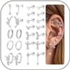 Adramata Orecchini Donna Acciaio inossidabile Orecchino Placcato Oro 14K | Orecchino a Bottone Comfort,Set Orecchini Donna,Conch Piercing Trago Helix Piercing Orecchio,Placcato in Argento