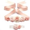 Wisafory Cintura e fascia per capelli per ragazze di fiori, set di perle, nastro di raso per fiori, cintura da sposa, abito da sposa, cintura in vita, cintura per matrimoni, feste, abiti da sposa