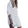 TBSCWYF Camicia Lunga Donna Vestito Colletto in Piedi Abito in Camicie Forti A Manica Elegante Tinta Unita Casual Copricostume Mare da Donna Stampato Bikini Cover Up