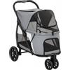 PawHut Passeggino per cani pieghevole con cuscino lavabile, finestre in rete, 3 ruote, per cani di taglia media fino a 20 kg, Grigio | Aosom Italy