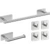 HM Set Accessori Bagno Adesivi 6 Pezzi in Acciaio Inox 304 Spazzolato, Porta Asciugamani 40 cm, Porta Carta Igienica, 4 Ganci Appendiabito, Senza Trapano, Adesivi Alta Tenuta, Bagno Moderno