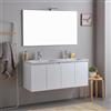 Kiamami Valentina Mobile Bagno Sospeso 120 cm Bianco con Doppio Lavabo | 4 ante, lavabo ceramica 2 vasche, specchio 120x70 cm, legno nobilitato, già assemblato, stile moderno