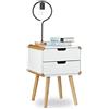 Relaxdays Comodino a 2 cassetti mobiletto in Legno cassettiera Camera da Letto salvaspazio HxLxP: 55 x 40 x 40 cm Bianco