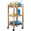 Relaxdays Scaffale Bagno con Ruote in Legno HLP: 71,5 x 35 x 31 cm, Manici, Girevole 3 Ripiani Carrello da Cucina Beige