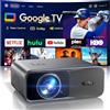 WiMiUS Proiettore 4K Google TV, 1100 ANSI, HDR10, AI Image, Auto Focus/6D Keystone, Wimius Proiettore 4K Smart TV, Assistente Vocale, Bluetooth 5.4 Bidirezionale, WiFi 6 Videoproiettore Home Theater/Esterno