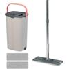 Relaxdays Set mop piatto con secchio 5L, 2 scomparti, raschiatori, grigio | 39x19x24,5 cm, 2 panni microfibra