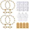 Sonhomay Set di 80 bomboniere per Battesimo | 20 braccialetti rosario con croce d'angelo,20 scatole,20 sacchetti in organza,20 etichette per baby shower,matrimoni