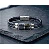 Bracciale Uomo Pelle Nera intrecciata Mis. cm.21,5 Acciaio Inox con Labradorite
