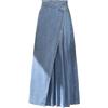SLOKFV5 Gonna Gonna di Jeans Patchwork a Pieghe Irregolari da Donna Estate Coreana Casual a Vita Alta Gonna Lunga a Linea con Tasche Spiaggia
