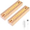mizikuu Base Espositiva per Luci, 2 Pezzi basi per Display con luci a LED USB Colore Caldo Rettangolare Legno Illuminato Basamento Base di Visualizzazione per Lastra Resina Acrilica Vetro Cristallo