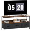 HOMCOM Mobile TV supporto TV fino a 55 pollici Marrone Rustico | 3 cassetti pieghevoli in lino, ripiano aperto, soggiorno, camera da letto, sala giochi