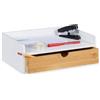 Relaxdays Organizer da Scrivania, 1 Cassetto, Ripiano per Documenti DIN A4, Bambù, HLP: 11 x 32 x 22 cm, Bianco/Naturale