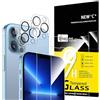 NEW'C Set di 4, 2 x vetro temperato per iPhone 13 Pro Max e 2 x protezione per fotocamera posteriore, anti graffio, senza bolle d'aria, ultra resistente, durezza 9H Glass