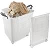 MOTTK Cesto portabiancheria pieghevole in plastica con ruote, grande capacità, secchio per vestiti con manico rinforzato, cestino portatile (bianco, M, 50 x 37,3 x 31 cm)