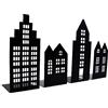 UNUS Casette Decorative in Metallo Set di 4 Supporti per Libri | Casetta Luminosa, Fila di Case, Silhouette di Casa, Portacandela, Portacandele, Decorazione per Finestre