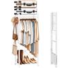 SoBuy Appendiabiti stretto, profondo 32,5cm, pieghevole per piccoli spazi | Armadio aperto su ruote con barra, ripiano & ganci per inquilini, montaggio senza attrezzi, 60,5x32,5x175cm, KLS21-W