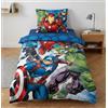 Jerry Fabrics Avengers Copripiumino Singolo 140x200 + Federa 65x65 100% Cotone Marvel | Set lenzuola reversibile | Cotone naturale traspirante Oeko-Tex | Captain America Hulk Marvel | Bambini | Regalo