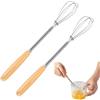 NOPVUFA 2 Pezzi Mini Frusta da Cucina Acciaio Inox, Frusta con Manico Legno per Mescolare Uova Battere Panna, Sbattitore Manuale Robusto per Lavoro Cucina Quotidiano