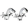 Kiamami Valentina - Rubinetto Lavabo e Bidet | Stile Retrò | Manopola a Croce | Finitura Cromata | Con Piletta in ABS e Flessibile | Set di 2