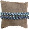 Sorelle Frappalà Bracciale artigianale fatto a mano, lavorato all'uncinetto a doppio giro, con cristalli di Boemia ottanio e azzurro e filato lurex blu, chiusura asola con bottone regolabile - Idea regalo. Pezzo unico