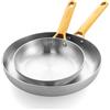 GreenPan Padova Reserve Set 2 Padelle Acciaio Inox Tri-Ply, 20 + 28 cm, Compatibile Induzione, Manici Acciaio Inox Dorati, Adatto Forno 220 °C, Lavabile Lavastoviglie, Argento