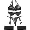 Aranmei Set di Lingerie da Donna 4 Pezzi con Reggiseno con Ferretto in Pizzo Ricamato Floreale con Perizoma Fasce per Cosce e Reggicalze