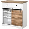 EasyComfort Mobile da Cucina Rustico con 2 Cassetti, Ripiani Aperti e Portabottiglie, in Legno e Metallo, 80x39x86 cm