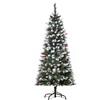 Easycomfort Albero di Natale Innevato Artificiale 150cm con Bacche Rosse e Pigne Bianche, Base Rimovibile Pieghevole, 408 Rami