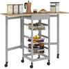 EasyComfort Carrello da Cucina con 3 Cestini, Cassetto e 2 Ribalte, in Legno e Metallo, 37x37x77.5 cm, Grigio e Rovere