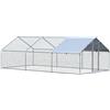 Easycomfort Pollaio per Galline da Esterno in Metallo con Copertura in Tessuto Oxford, 600x303.5x195 cm, Argento