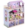 Easycomfort Casa delle Bambole per Bambini 3+ Anni in Legno di Pino e MDF a 4 Piani con 13 Accessori, Rosa, 60x30x80 cm