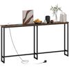 EasyComfort Tavolo Consolle in Stile Industriale con Stazione di Ricarica, in Legno e Acciaio, 160x20x80 cm, Marrone