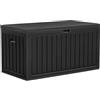 YITAHOME Scatola portaoggetti da giardino 303L, in resina HDPE, con coperchio bloccabile e maniglie laterali, panca portaoggetti impermeabile per mobili da patio, cuscini, attrezzi da piscina e