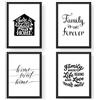 Papierdrachen 4 poster di alta qualità in formato DIN A4 | Immagini per cucina e soggiorno in bianco e nero - Home & Family - Stampa artistica di alta qualità senza cornice con frase | decorazione |