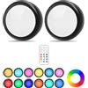 Cadrim Luci Armadio Luce Notturna Lampada Armadio RGBW 2PZ LED Multicolore Illuminazione 13 Colori 2 Modalità Luminosità Regolabile RGBW Lampada Senza Fili Adesiva 2 Telecomando Manuale Timer Vetrina