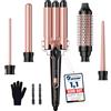 BESTOPE PRO Ferro Arricciacapelli 5 in 1- Set 3 Tubi Piastra Capelli Onde Ceramica, Piastra Onde per Capelli 2 Température, Piastra per Onde con Ferri di Diverso Diametro,Spazzola per styling