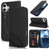 Lipvina Cover per iPhone 16 Cover Custodia con Pellicola a Libro Portafoglio in Pelle Cover Porta Carte Flip Case Protettiva Custodia per iPhone 16,Nero