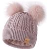 FISFET Cappelli da donna con doppio pompon, berretto da donna per tempo freddo, caldo, in lana intrecciata con fodera in pile, cappellini invernali per uso quotidiano, rosa, Taglia unica
