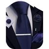 Ailisus Cravatta e Pocket Square Set Solido Cravatta Gemelli Fermacravatta Spilla per Uomo Matrimonio Affari 5PCS