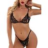 VicSec Reggiseno e panty Set per le donne 2 pezzi Sexy Pizzo Babydoll Lingerie Auto Tie Bra e Strappy Panty Perizoma per il viaggio di nozze