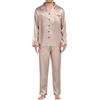 Generic Set pigiama da uomo a maniche lunghe pantaloni pigiama da uomo camicia lunga abbottonata con colletto liscio e confortevole top pantaloni ad alta elasticità allentato casual set di biancheria da notte