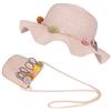 ISIYINER FT-SHOP Cappello da Sole per Ragazze Cappello di Paglia Cappello da Spiaggia Estivo e Mini Set di Borse con Decorativo Fiori per Vacanze attività All'aperto