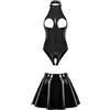 Hansber Damen Lack Leder Body Busenfrei Catsuit Offener Schritt Dessous Mit A Linien Rock Latex Minirock Pole Dance Outfit