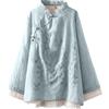GMQWRK Camicia a maniche lunghe da donna in stile etnico vintage ricamo camicetta con bottone pieghevole petite camicie leggere abbigliamento tradizionale cinese camicie ricamate floreali top orientali