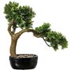 DRW Pianta artificiale di un bonsai di cipresso in PE e PVC con vaso in verde e marrone, 15 x 10 x 7 cm