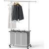 Simple Houseware Carrello portabiancheria con 3 Sacchi e Asta Appendiabiti per Appendiabiti, Argento