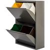 WELL HOME MOBILIARIO & DECORACIÓN Pattumiera Metallica e Riciclaggio con 4 Scomparti, 4 x 17 l (68 L) Grigio Lucido