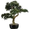 DRW Pianta artificiale di un bonsai di cipresso in PE e PVC con vaso in verde e marrone, 40 x 32 x 45 cm