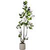 DRW Pianta artificiale di magnolia in PE e PVC, verde e bianco, 90 x 70 x 215 cm